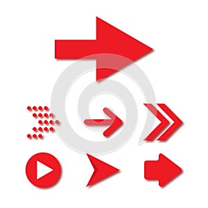 Arrow vector 3d button icon set red color on white background. Isolated interface line symbol for app photo