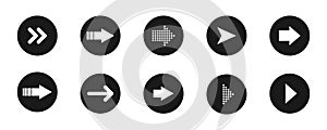 Arrow vector icon. Arrow icon. White arrows on black buttons. Web icons. Vector illustration