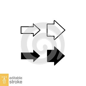 Arrow vector right sign isolated direction icon, black simple next button line and glyph