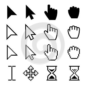 Arrow web cursors, digital hand pointers vector black pictograms photo