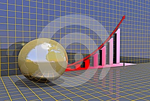 Arrowed business chart over grid
