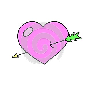 Arrowed Heart Icon. 1990 retro colored Love Symbol. 90s 00s style hand drawn doodle valentine's day sticker