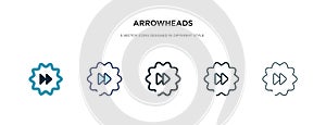 Arrowheads icon in different style vector illustration. two colored and black arrowheads vector icons designed in filled, outline