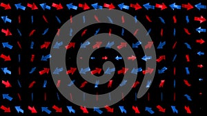Arrows. Assembling in rows of canvas from multidirectional blue and red arrows. Background with animation.