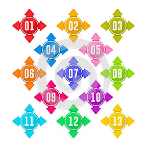 Arrows bullet point colorful vector design collection