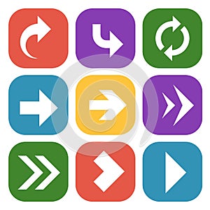 Arrows button. Colourful paper signpost down up with rounded circle arrowheads for website navigation and mobile app