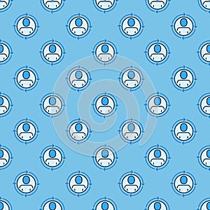 Arrows and Circle with Man vector blue seamless pattern