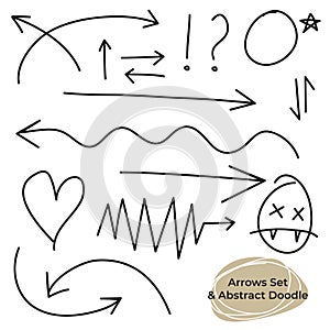 Arrows circles and abstract doodle writing design vector set