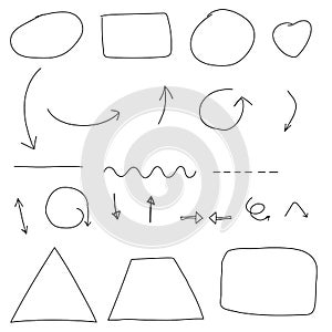 Arrows circles and abstract doodle writing design vector on whit