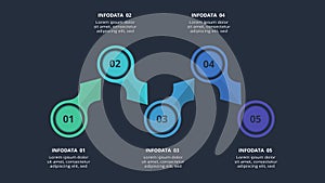 Arrows dark infographic with 5 elements template for web on a black background, business, presentation. Vector