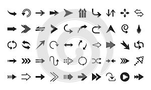 Arrows direction guide cursor web navigation icons set silhouette style