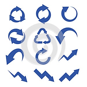 Arrows, direction and recycle icon isolated on white background, abstract and group of icons. Growth, progress and sign