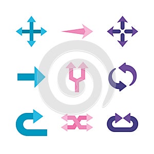Arrows flat style icon set vector design