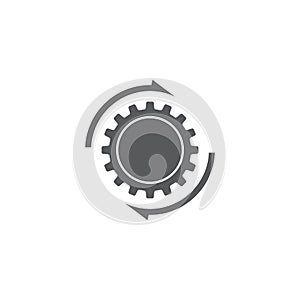 Arrows and gears vector icon symbol isolated on white background