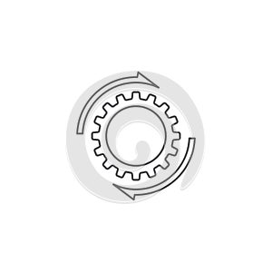 Arrows and gears vector icon symbol isolated on white background