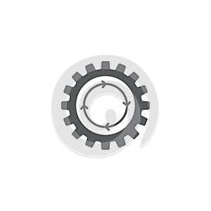 Arrows and gears vector icon symbol isolated on white background