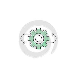 Arrows and gears vector icon symbol isolated on white background