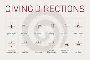 Arrows and Giving Directions. Vector Illustration of Different Arrow Signs Set. Educational English Grammar