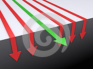 Arrows going down except one