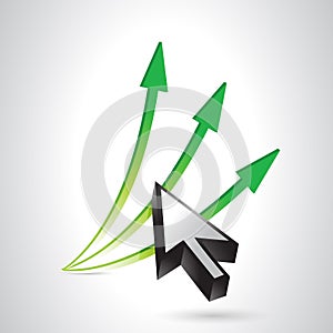 Arrows going up and cursor. illustration design