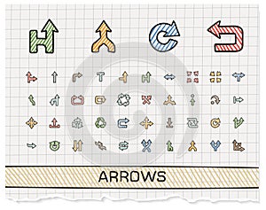 Arrows hand drawing line icons