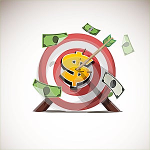 Arrows hitting the center of money icon - vector