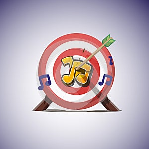 Arrows hitting the center of music note icon. great lyric and music concept - vector illustration