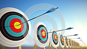 Arrows hitting the centers of targets - success business concept