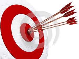 Arrows hitting directly in bulls eye photo