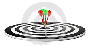 Arrows hitting target on dart  against white background