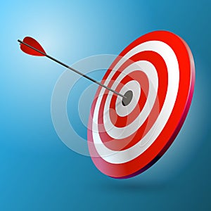 Arrows hitting a target. One target and three arrows. Business goal concept.