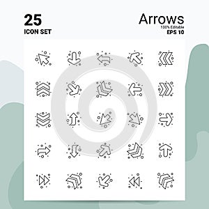 25 Arrows Icon Set. 100% Editable EPS 10 Files. Business Logo Concept Ideas Line icon design