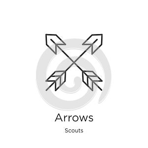 arrows icon vector from scouts collection. Thin line arrows outline icon vector illustration. Outline, thin line arrows icon for