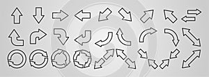 Arrows icons set isolated on gray background. Line icons in a modern style.