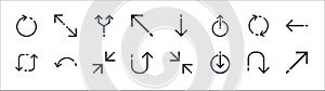 Arrows line icons. linear set. quality vector line set such as diagonal arrow, downloading, returning, recycle, synchronizing,