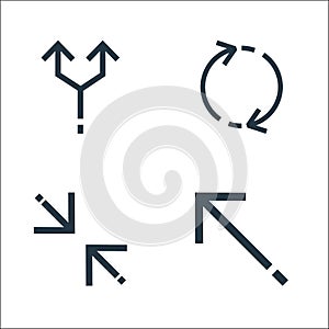 Arrows line icons. linear set. quality vector line set such as diagonal arrow, resize, synchronizing