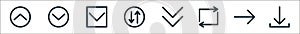 arrows line icons. linear set. quality vector line set such as downloaded, right, repost, down chevron, data transfer, down, down