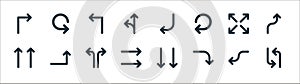 arrows line icons. linear set. quality vector line set such as reload, turn, turn right, arrow up, expand, turn left, left