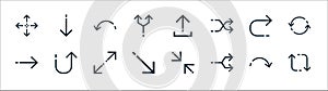 Arrows line icons. linear set. quality vector line set such as recycling, junction, diagonal arrow, right arrow, returning, return