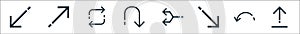 arrows line icons. linear set. quality vector line set such as upload, return, diagonal arrow, junction, returning, refresh arrow