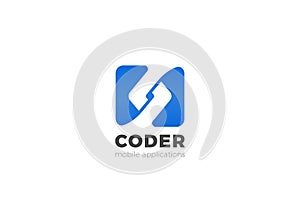 Arrows Logo Coder Coding service abstract design vector template Negative space style