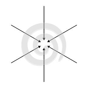 Arrows, pointers inward. Collect, intermix, gather, center and convergence icon, symbol