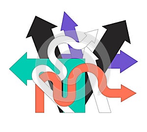 Arrows pointing different directions 2D linear cartoon object