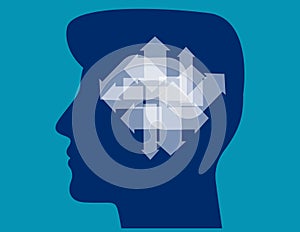 Arrows pointing in different directions inside of man head. Concept business vector illustration