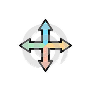 Arrows pointing in different directions, navigation flat color line icon.