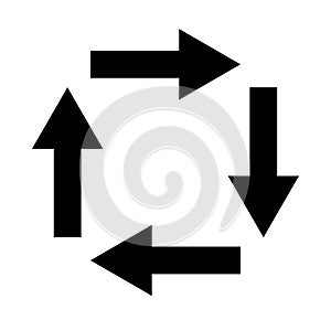 Arrows pointing four ways. Simple navigation icons. Directional decision symbols. Vector illustration. EPS 10.