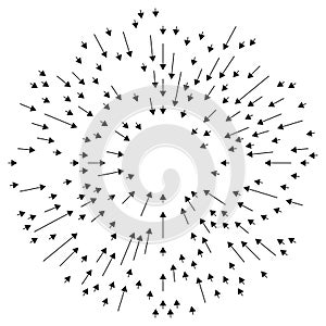 Arrows pointing inward for pressure, collect, shrink or deflate concepts