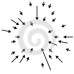 Arrows pointing inward. Radial, radiating arrows, pointers