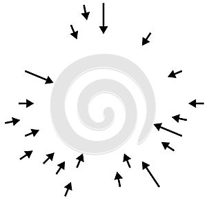 Arrows pointing inward. Radial, radiating arrows, pointers