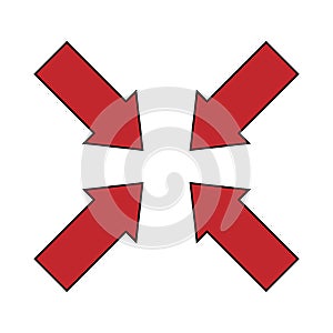 Arrows pointing in, red marker, vector illustration